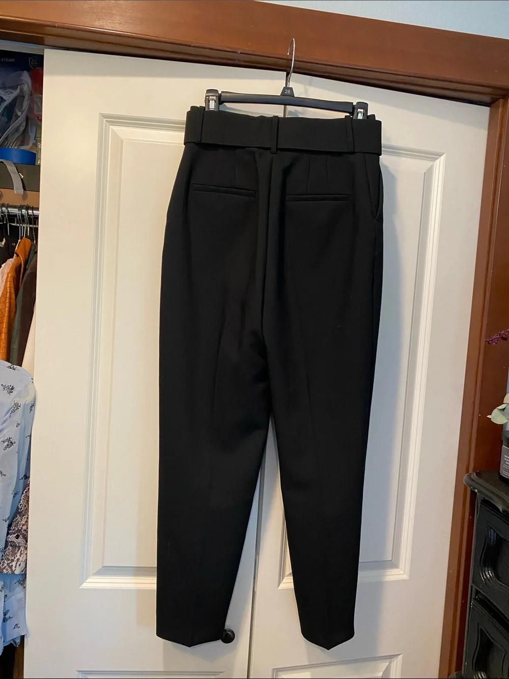 Zara Black High-Waist Tailored Trousers with Belted Waist. Size Small. Tapered. - Picture 7 of 8